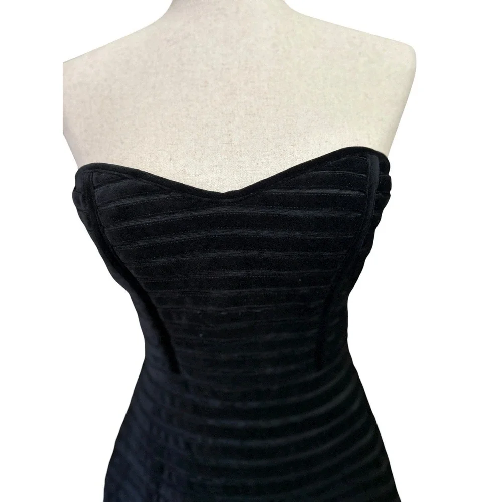 Black Velvet Burnout Corset Strapless Dress Stripe XS Dark Romantic Gothic